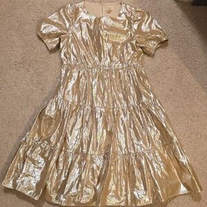 J Crew/CewCuts Metallic Gold Short Sleeve Dress